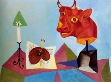 Red bull's head palette candle 1938 Pablo Picasso Oil Paintings